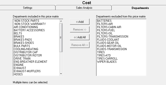 The Departments tab for Smart Matrix by Department.