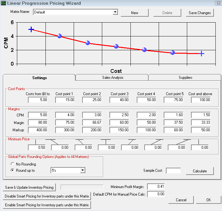 The wizard showing the Settings tab for Smart Matrix by Supplier.