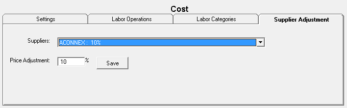 The Supplier Adjustment tab for Smart Matrix Pricing by Associated Labor