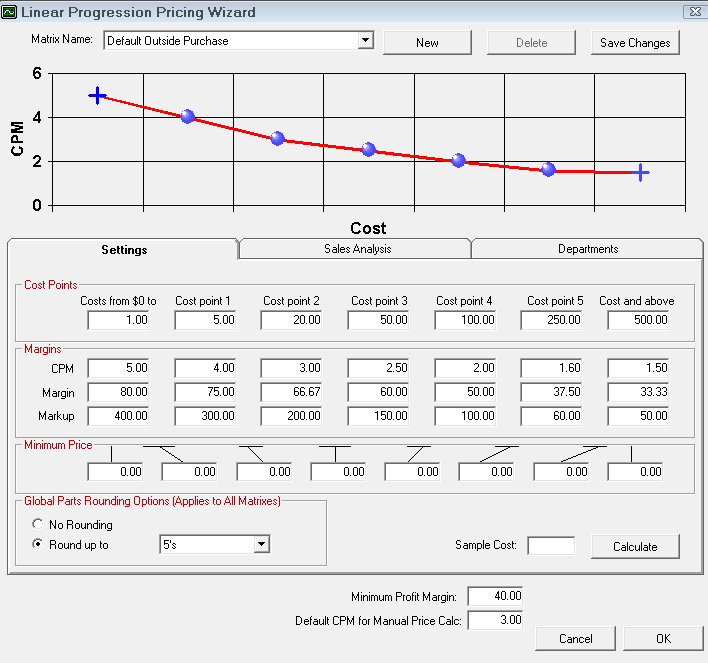 The Settings tab for Smart Matrix Pricing by Department