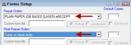 A form selected in the repair order dropdown list and Same as repair order selected in the fleet repair orders list.