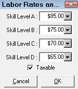 The Labor Rates configuration window.