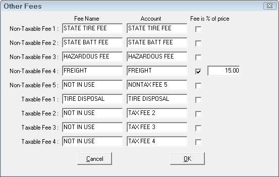 The Other Fees window.