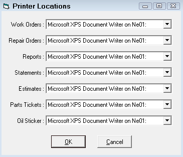 The Printer Locations window.