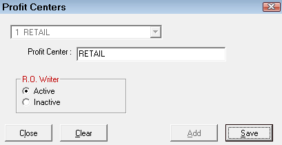 The Profit Center window.