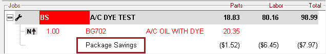 The words that appear for the package circled in the Jobs section of a ticket.