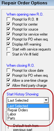 The Start History Showing dropdown list expanded.