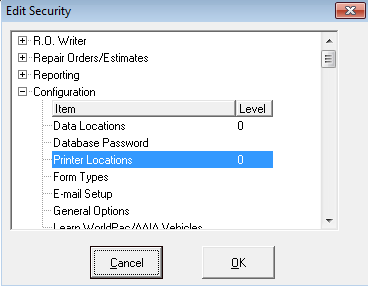 The Edit Security window with a section expanded.