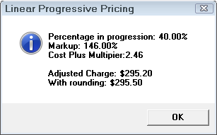 The calculated labor for the current matrix on a popup window.