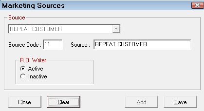 The Marketing Sources window.