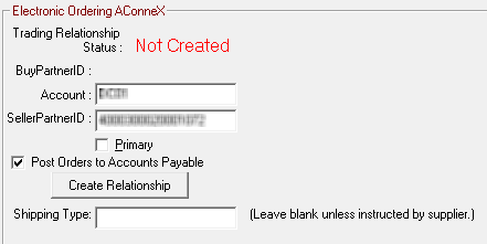 The Electronic Ordering Interface window for AConneX.