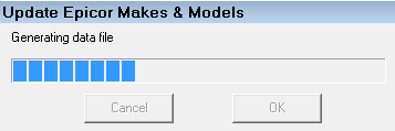 The progress bar running on the update epicor makes and models window.