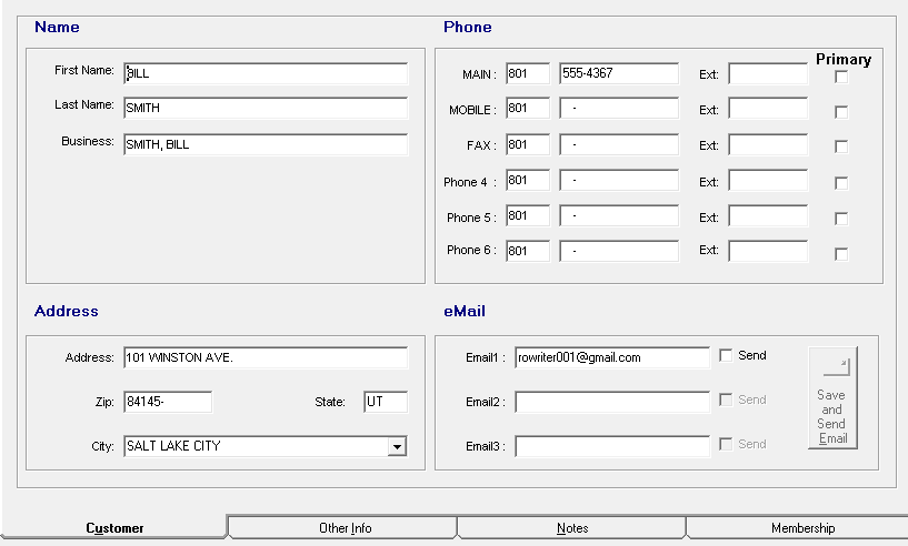 The Customer tab with content in each section.
