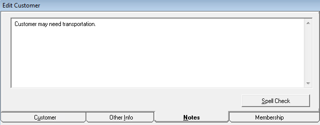 The Notes tab with a note entered.