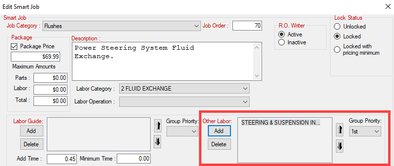 The Edit Smart Jobs window with the Other Labor section circled.