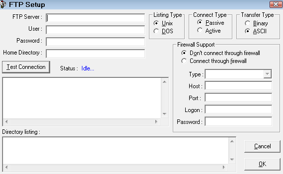 The FTP setup window.