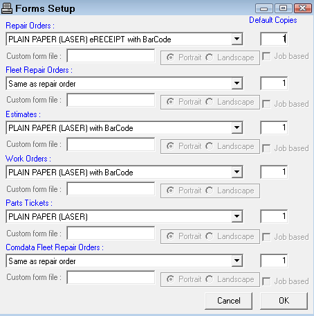 The Forms Setup window.