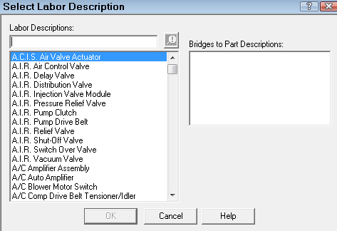 The Select Labor Description window.