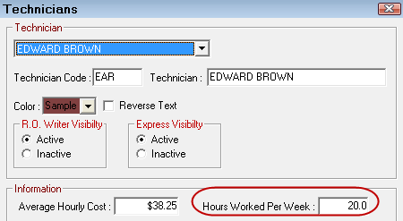 The Technicians window in Configuration.
