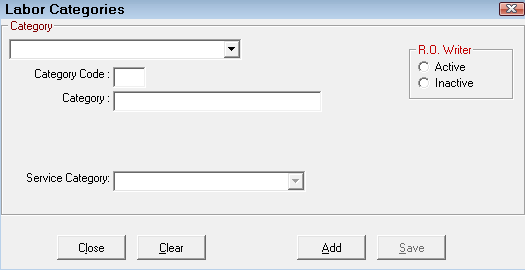 The labor categories window.