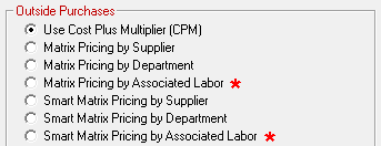 Outside Purchase pricing methods on the Set Pricing Method window. 