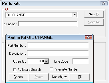 The Part in Kit window with the name of the part kit in the title bar.