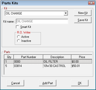 The added part in the Parts section of the Part Kit.