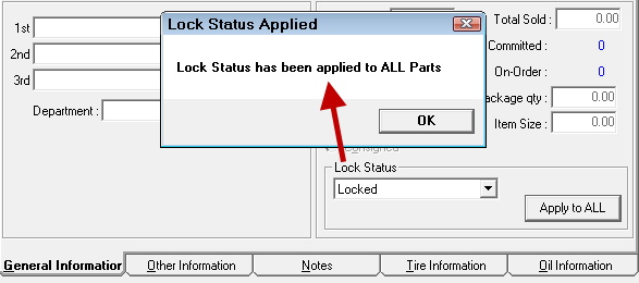 The lock status applied prompt for parts.