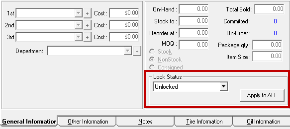 The lock status section of the part window.
