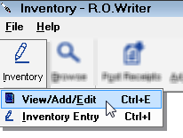 The dropdown list from the Inventory toolbar button.