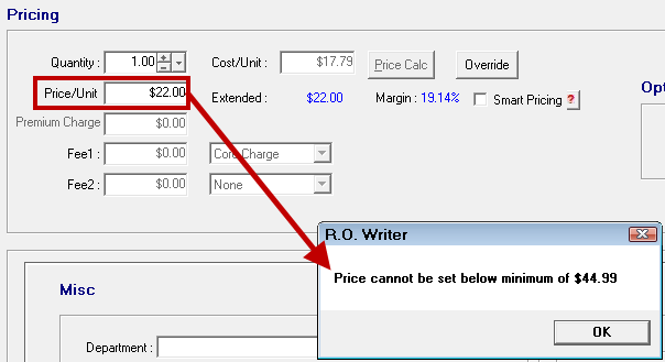 The warning prompt over the editing part window after someone tries to set the charge below the minimum.