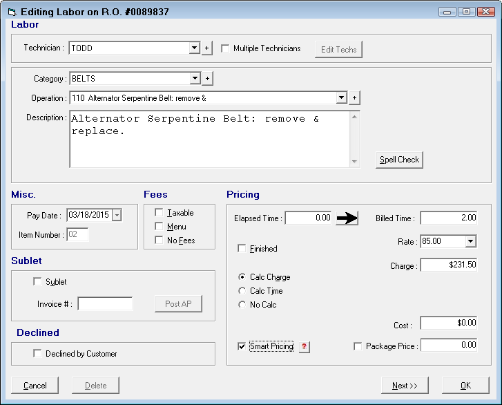 The Editing Labor window showing a locked labor.