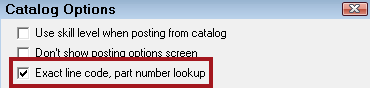 Exact Line Code, Part Number Lookup checked.