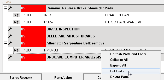 Cut Parts selected on the right-click menu of a selected part.
