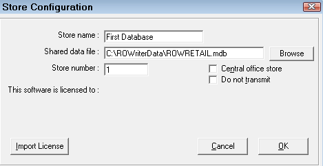 The Store Configuration window for the First Database.