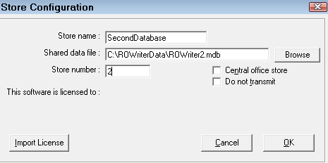 The Store Configuration window for the Second Database.