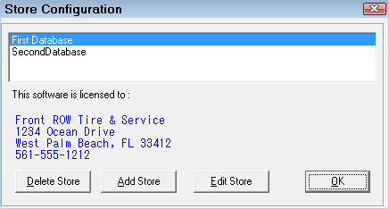The Store Configuration window showing the license details for the First Database.
