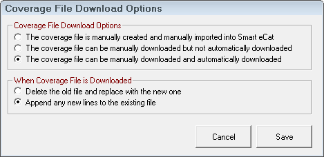 The Coverage File Download Options window 