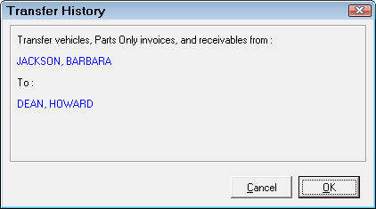 The Transfer History window showing the transfer information.