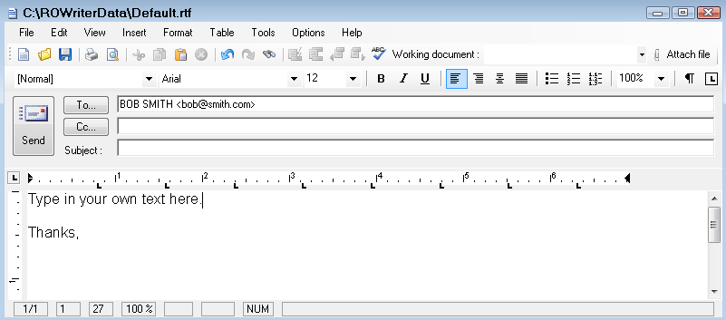 The Default template in the Advanced Word Processor.