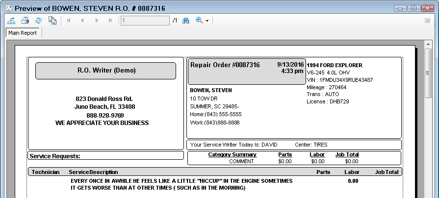 A ticket on the print preview window.