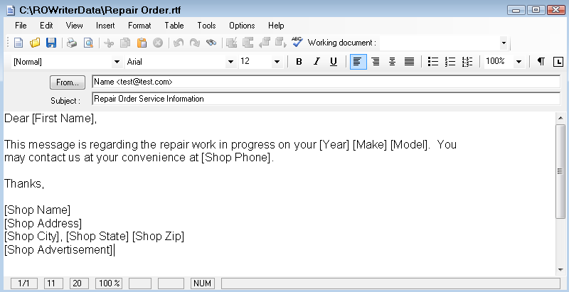 The email template with a subject line saved.
