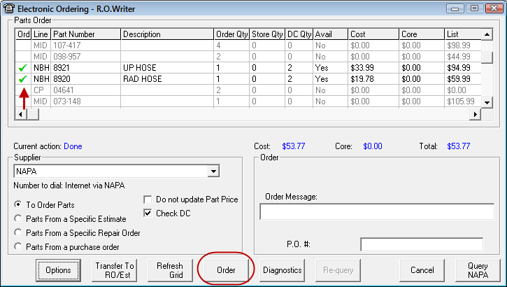 The Electronic Ordering window.