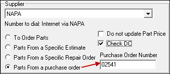 The purchase order option selected and a number in the purchase order number box.