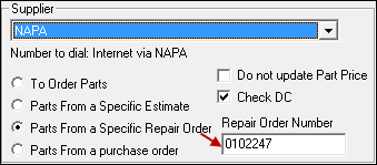 The repair order option selected and a number in the repair order number box.