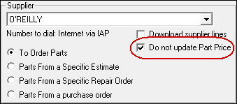 The Supplier section with Do Not Update Part Price box checked.