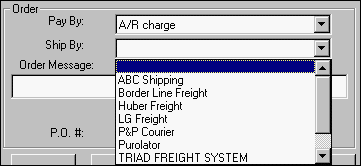 The Ship By dropdown list expanded to show all its options.