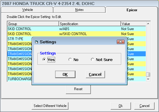 The Settings window over the Epicor tab.