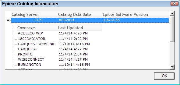 the Epicor Catalog Information window.