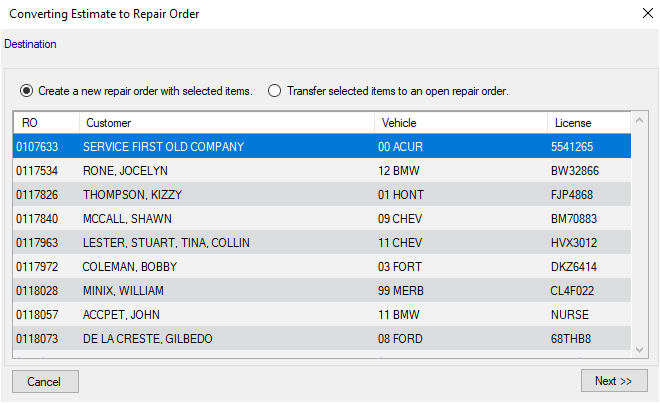 The Destination window.
